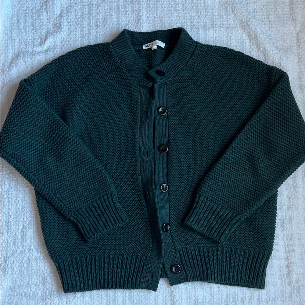 Dark Green Nico Cotton Button-Up Cardigan